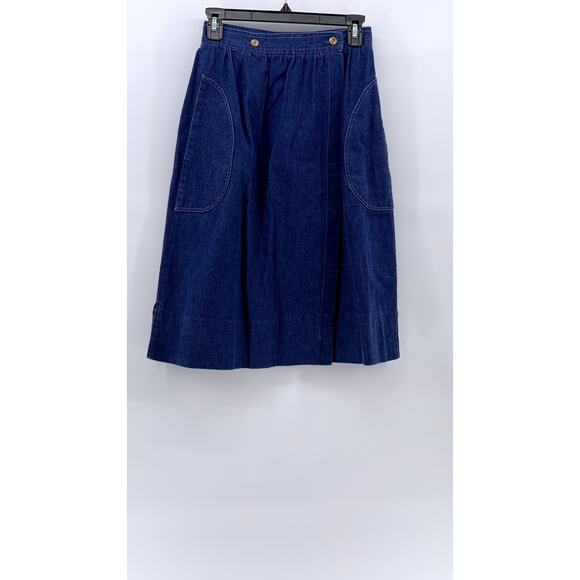 MADISON Women's Vintage 70's Blue Wrap Style A-Line Midi Skirt SZ 10 - Picture 1 of 11
